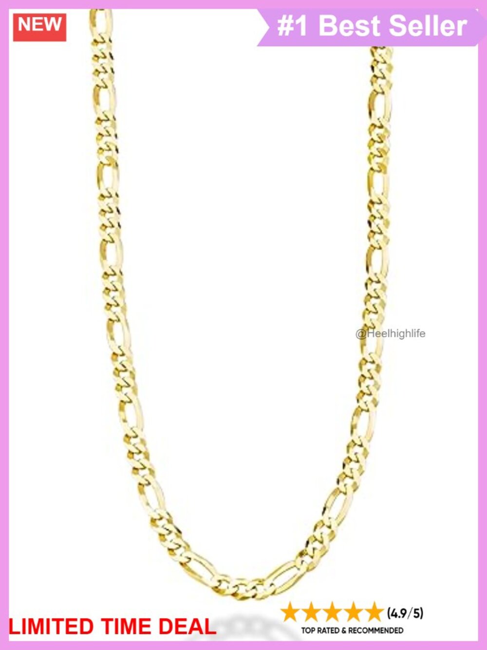 Italian 925 Sterling Silver 5mm Figaro Link Chain Necklace 18K Gold Plated